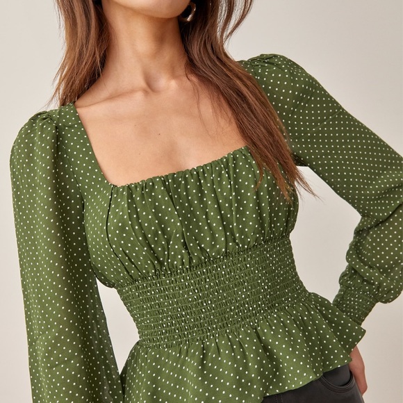 Reformation Hearth top in Green Polka Dot/Peat - Picture 4 of 6
